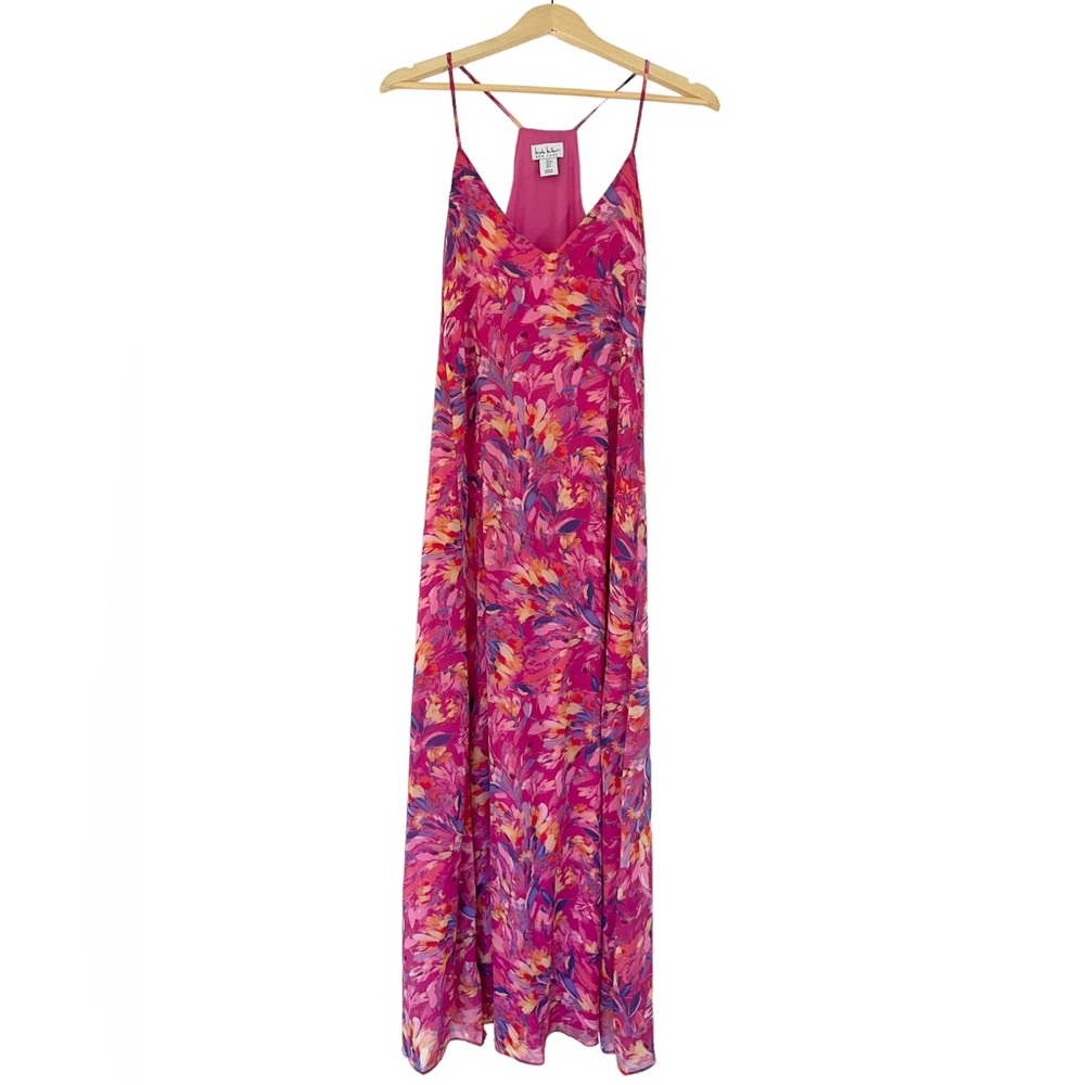 Nicole Miller Muted Floral Chiffon Slip Maxi Dress Size Small - Picture 2 of 16